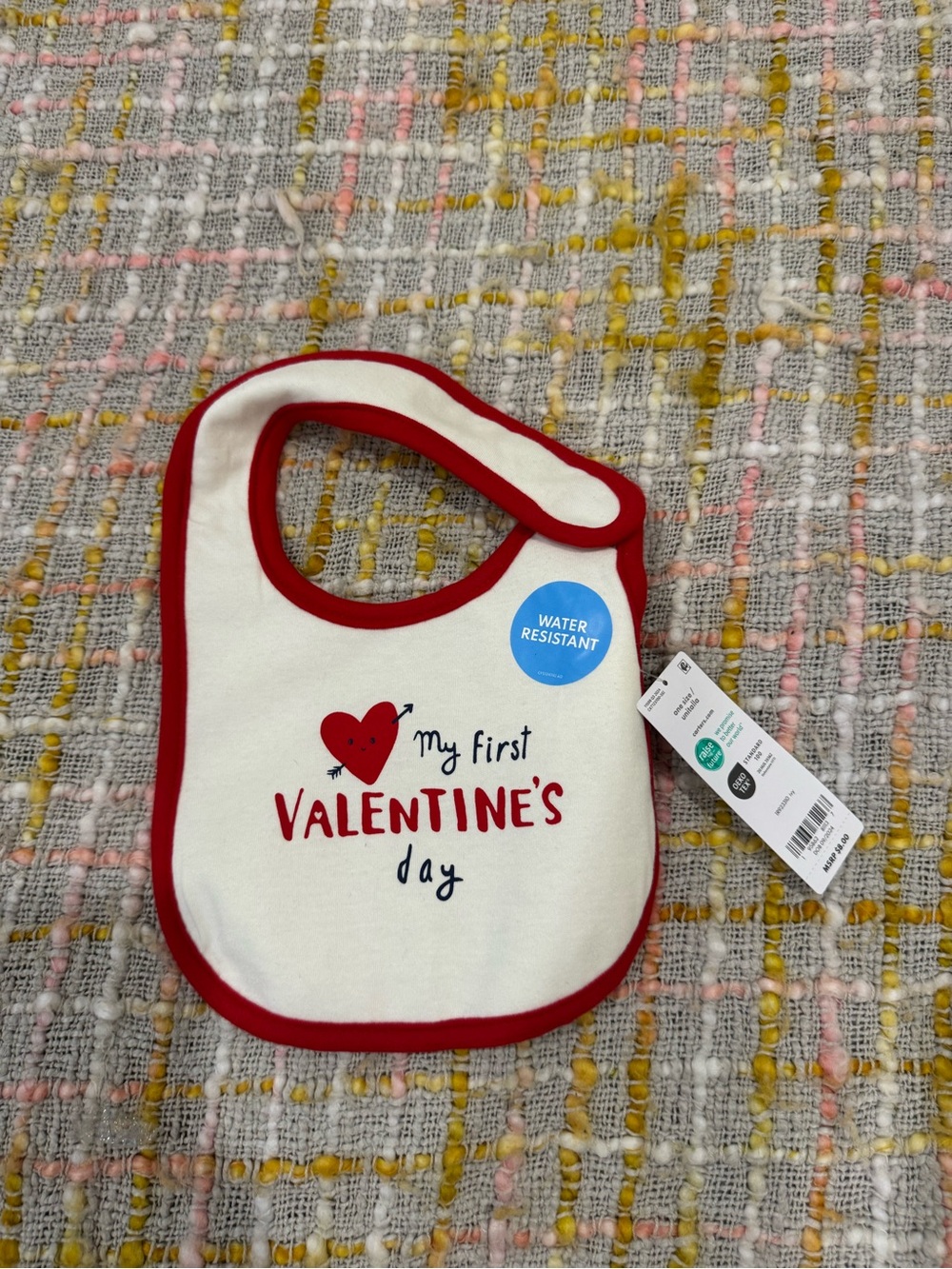 Carter's White Bib with Red Trim and Heart Valentine's Print
